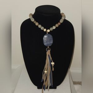 Chico's Blue and Beige Beaded Necklace